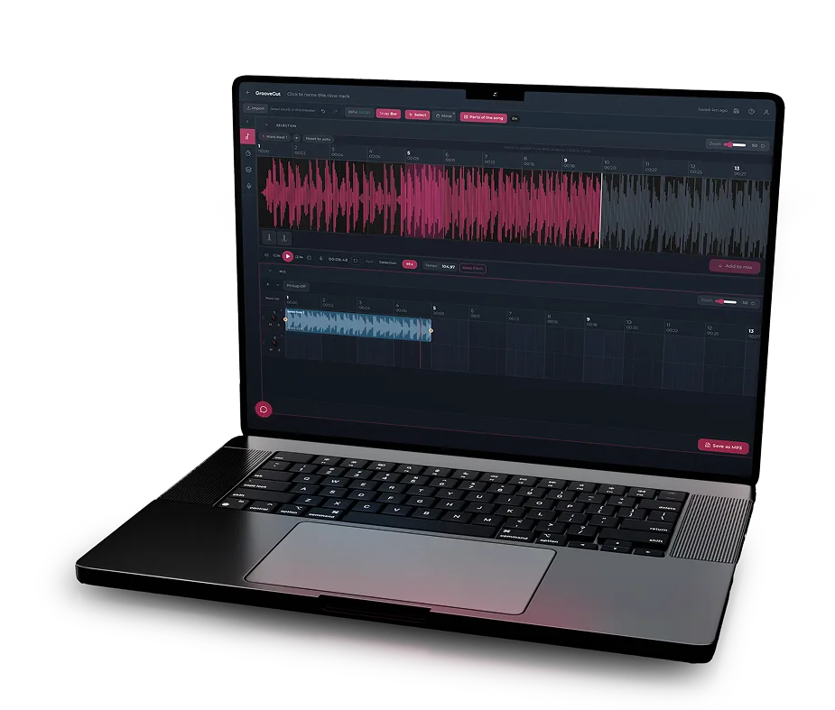GrooveCut editor open on a laptop